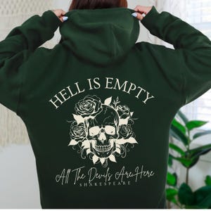 El infierno está vacío y todos los demonios están aquí Sudadera con capucha Shakespeare Ropa gótica Sudadera gótica Sudadera con capucha de calavera Goblincore Ropa Dark Academia