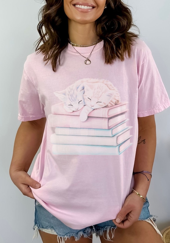 Cat Mom Shirt Coquette Clothing Coquette Shirt Book Lover T Shirt Reader Bookish Tee Cat Themed Gifts For Women Cute Animal Tee Coquette Top