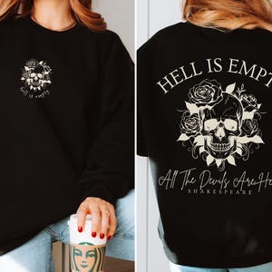 El infierno está vacío y todos los demonios están aquí Sudadera Shakespeare Goblincore Cuello redondo Ropa gótica Suéter Bookcore Ropa Dark Academia