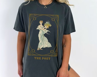 Camisa de tarô botânico celestial cartão de tarô t camisa shakespeare estátua grega camiseta sappho roupas sapphic roupas poeta camisa artemis