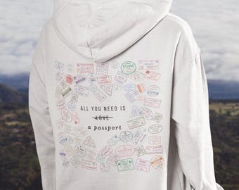 Passport Stamps Hoodie Travel Lover Sweatshirt World Traveler Hoodie Vintage Traveler Gifts Jetsetter Flight Attendant Gift Travel Hoodie