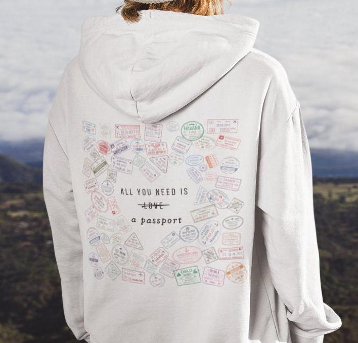 Passport Stamps Hoodie Travel Lover Sweatshirt World Traveler