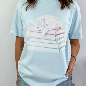 Cat Mom Shirt Coquette Clothing Coquette Shirt Book Lover T Shirt Reader Bookish Tee Cat Themed Gifts For Women Cute Animal Tee Coquette Top Chambray