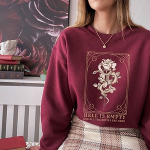 Suéter de Shakespeare Botanical Tarot Dark Academia Ropa Camisa de Shakespeare Light Academia Crewneck Goblincore Emo Snake Tarot Card Sweater
