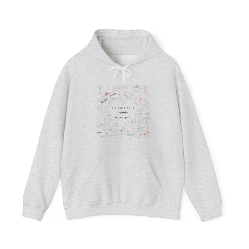 Passport Stamps Hoodie Travel Lover Sweatshirt Wanderlust Hoodie Vintage Traveler Gifts Retro Jetsetter Flight Attendant Gift Travel Hoodie Ash