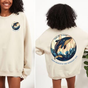 Sudadera de ballena Sudadera de ballena con cuello redondo Sudadera de Husavic Iceland Regalo islandés Suéter de ballena Sudadera de ballena jorobada inspirada en el océano Sudadera de orca beluga