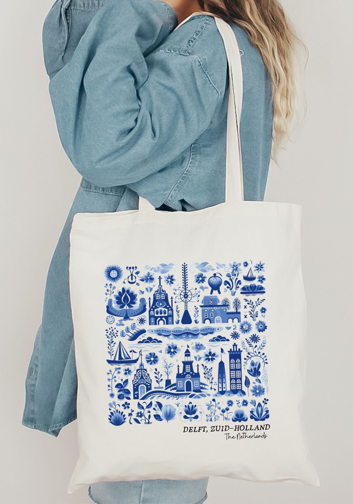 Delft Netherlands Tote Bag Dutch Tote Bag Folk Art Aesthetic