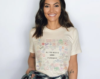トラベルスタンプTシャツ グラノーラガール トラベルシャツ 旅行者ギフト パスポートスタンプTシャツ 飛行機ワンダーラスト ワールドトラベラー フライトアテンダントTシャツ