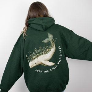 Whale Hoodie Whale Botanical Sweatshirt Beluga Whale Hoodies Ocean Inspired Style Environmental Gifts Protect Our Oceans Whale Shark Hoodie