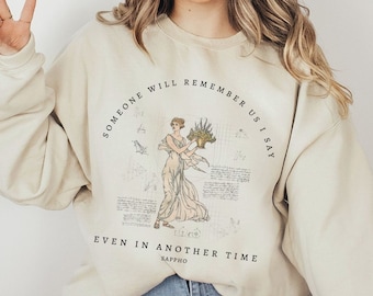 Moletom sáfico camisa sappho poeta bookish crewneck escuro academia suéter arte enxada estética mitologia grega luz academia roupas