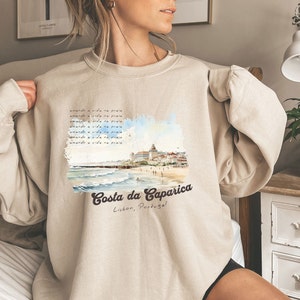 Sweat Costa da Caparica Lisbonne Portugal Sweat-shirt Lisboa Portugal Crewneck Portugais Travel Art Carte postale européenne Sweat-shirt Beachy