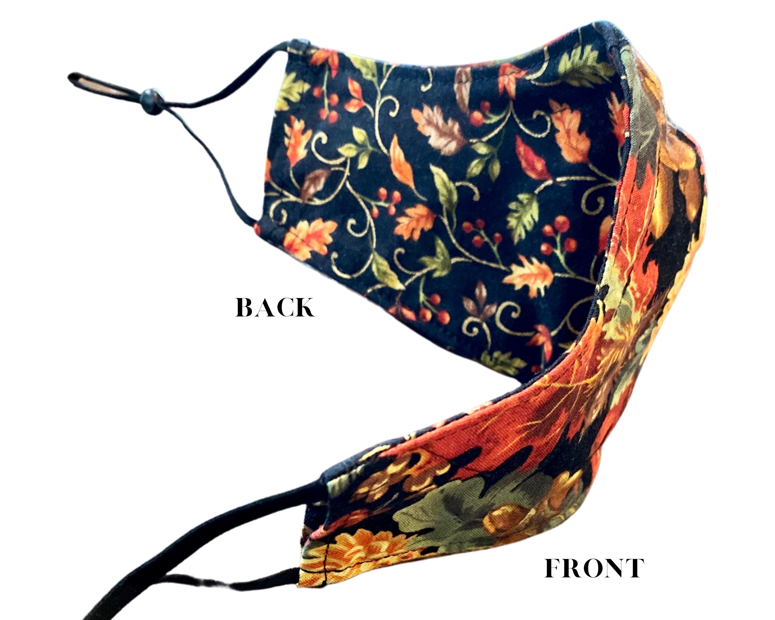 Autumn Leaves Mask Black Floral Mask Breathable Holiday Face Etsy
