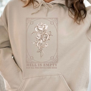 Hell Is Empty Shakespeare Hoodie Dark Academia Clothing Goblincore Hoodie Botanical Tarot Hoodie Shakespeare Sweater Light Academia Hoodie