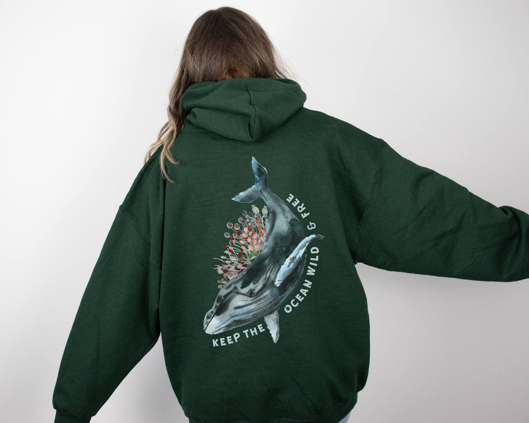 [COVERNAT]★Whale Raised Sweatshirt Whale Hoodie Humpback Whale Sweatshirt Wildlife Biology