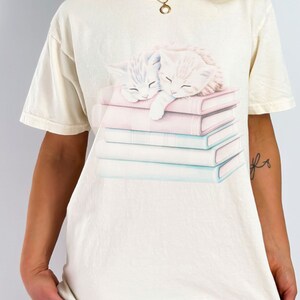 Cat Mom Shirt Coquette Clothing Coquette Shirt Book Lover T Shirt Reader Bookish Tee Cat Themed Gifts For Women Cute Animal Tee Coquette Top Ivory
