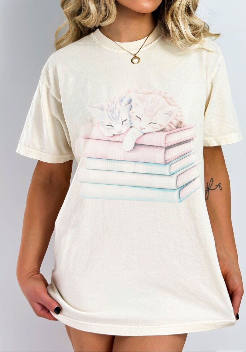 Cat Mom Shirt Coquette Clothing Coquette Shirt Book Lover T Shirt Reader Bookish Tee Cat Themed Gifts For Women Cute Animal Tee Coquette Top Ivory