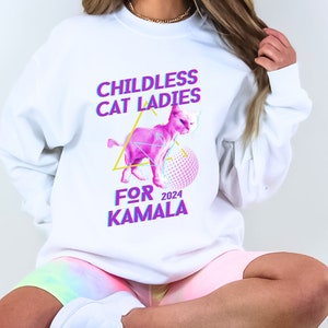 Childless Cat Lady For Kamala Harris Sweatshirt 2024 Childless Cat Ladies Election Crewneck Kamala Coconut Tree Vote Blue Anti Patriarchy