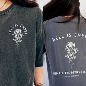 地獄は空っぽ シェイクスピア シャツ ゴブリンコア 服 ダークアカデミア 服 グランジ Tシャツ シェイクスピア Tシャツ エモ サタニック Tシャツ