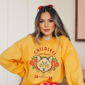 Childless Cat Ladies Kamala Harris 2024 Sweatshirt Madam President Crewneck Vote For Kamala Cat Lady Sweatshirt Making Herstory Sweatshirt