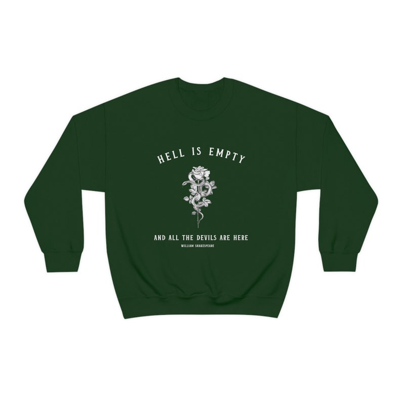 Sudadera Shakespeare Suéter de serpiente Ropa emo Suéter gótico Regalos de Shakespeare Camisa Goblincore Hada Grunge Academia oscura Libro Cuello redondo Forest Green