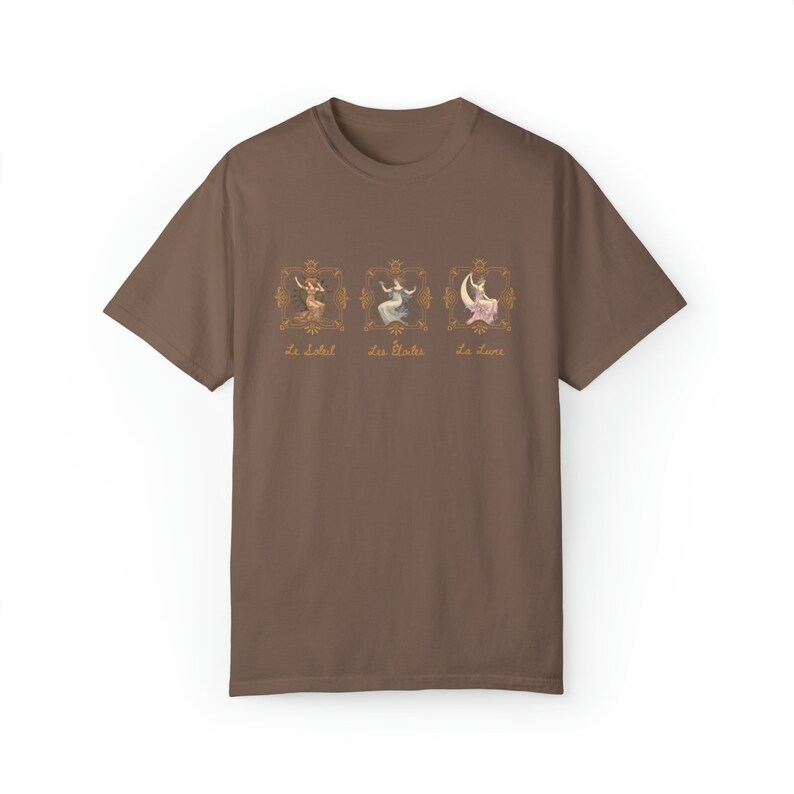 The Sun The Moon The Stars Le Soleil La Lune Celestial Shirt Moon Child Tee Tarot Card T Shirt Sappho Goddess Sapphic Shirt Artemis Crewneck Espresso