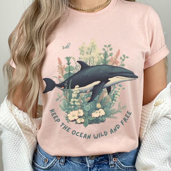 Orca Whale Shirt Cottagecore Whale T Shirt Save The Ocean Beach Tshirt Humpback Whale Manatee Gifts Floral Whale Tshirt Save The Earth Tee