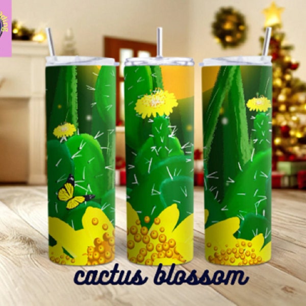 Yellow Cactus blossoming,  Cactus flower, tumbler Designs, Glitter flowers , 20 oz tumbler, Digital Download