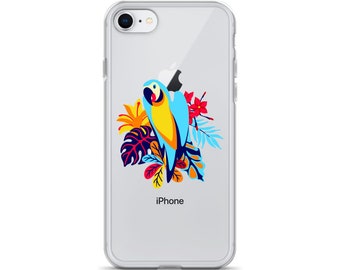 Illustration Of Macaw Parrot With Tropical Plants Clipart Transparent Hd iPhone Case Hand drawn