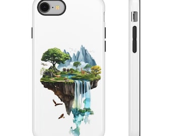 Floating Island Landscape Phone Case | Waterfall Trees Birds Fantasy