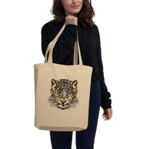 Leopard Head, solitary cat Head, Hand Drawn, Free Vector and PNG, Eco Tote Bag