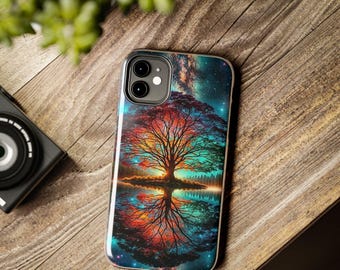 Colorful Tree of Life Reflection Phone Case | Galaxy Landscape Tough Case