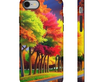 Crimson Curve Autumns Glowing Path phone case  Colorful Fall Trees iPhone cover