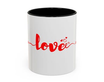 Love Heart Script Accent Coffee Mug | Red Typography, 11oz or 15oz