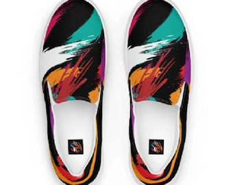 Geometric Colorful Image Modern Style Made Of Men's Slip-on canvas shoes