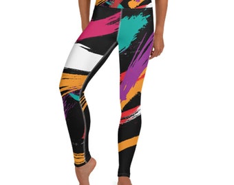 Geometric Colorful Image, Modern Style With Composition Color, Women's Yoga Leggings