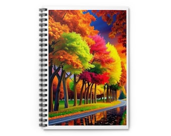 Crimson Curve Autumn Glowing Path Spiral Notebook | Ruled Journal, Fall Floral
