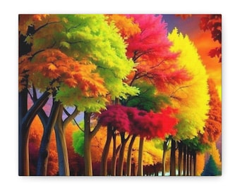 Crimson Curve Autumn s Glowing Path Canvas | Stretched Matte Wall Art