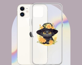 Black Cat In Yellow Summer Hat With Flowers, SummerChicCats, SunnyCatStyle,  Case for iPhone