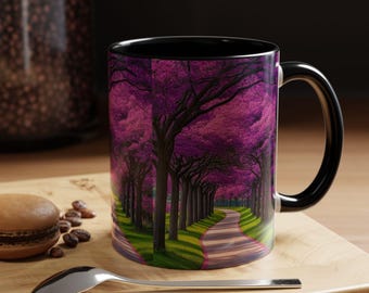Enchanted Tree Pathway Ceramic Mug, Floral Scenic Coffee Cup, Artistic Forest Drinkware