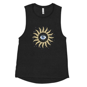 Evil Eye And Sun Mysterious  Evil Eye Crewneck Alt Clothing Trendy Clothes, Ladies’ Muscle Tank