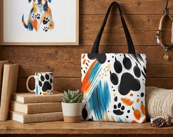 Animal Paw Print Tote Bag: Colorful Eco-Friendly Reusable Shopping Bag