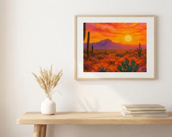 Desert Sunset Art Print | Warm Landscape Wall Decor | Minimal Desert Poster,Rolled Posters