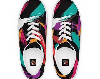 Geometric Colorful Image Modern Style With Composition, In Color Art Women’s lace-up canvas shoes