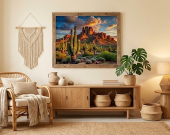 Arizona Desert Sunset Print, Saguaro Cactus Landscape (Digital Download)