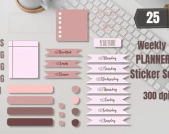 25 Weekly Planners Sticker Set, weekly schedule esl, week plan of the gym, digital planner stickers