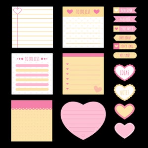 Memo Sticky Notes Planner With Love Theme Set Vector PNG Images a slip of notepaper