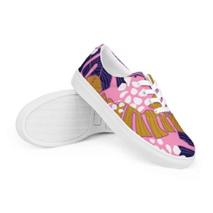 Pink Plant Leaves Tropical Clipart Painted Image, Women’s lace-up canvas shoes