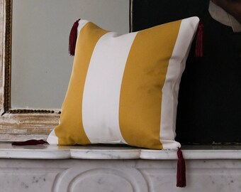 Classic stripe cushion cover with tassels. Invisible zipper closure. Handmade in France. Cushion cover only!