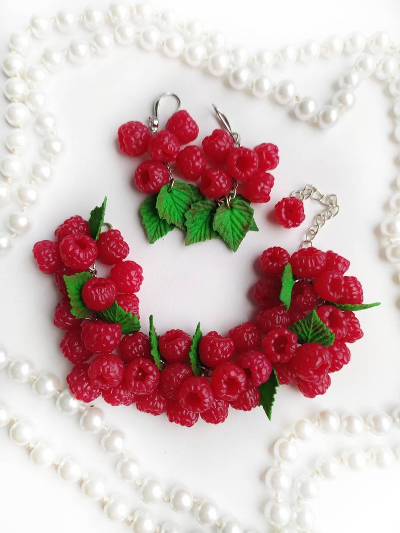 Raspberry Bracelet Raspberry Earrings Polymer Clay Jewelry Etsy