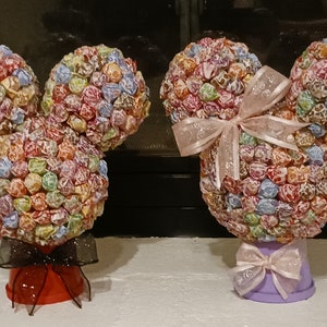 Handmade Mickey/Minnie Mouse Head Lollipop Centerpiece, Decoration, Party, Gift, Personalized, 3 sizes, Dum Dum, Blow Pop, Tootsie Pop